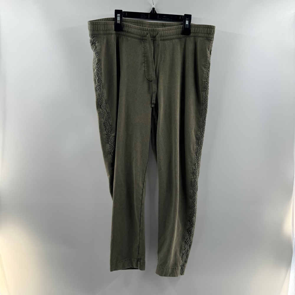 🧸 J. Jill Olive Green Drawstring Pants Embroidered Side Detail Size Small - Picture 2 of 8